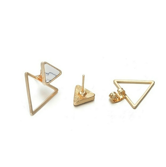 Gold/ Marble Triangle Earrings - Picture 4 of 6
